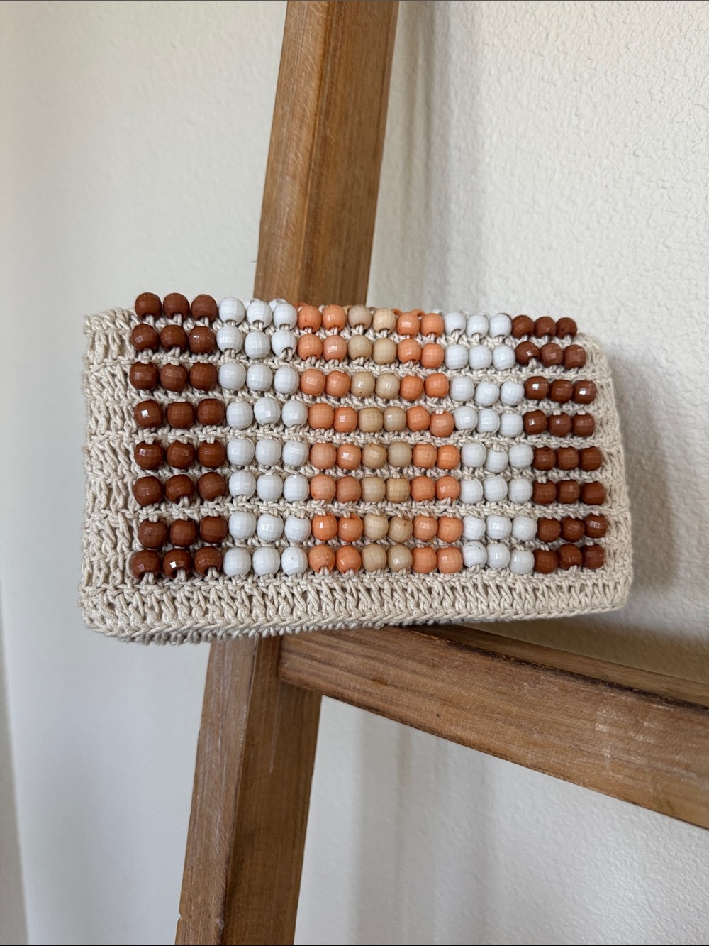 Anthropologie Beaded Crochet Wristlet in Cream, Brown, Peach